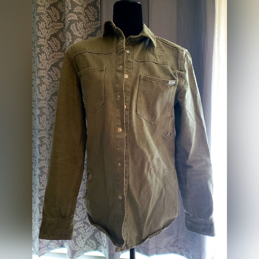 🔥 Men's Zara Denim Coat / Over Shirt - size S - Like New! Olive Green